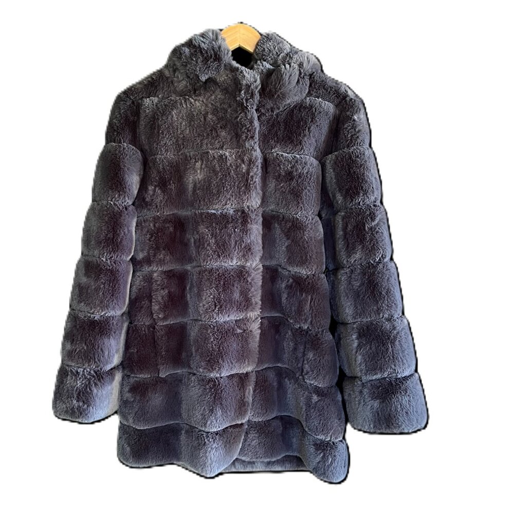 Gorgeous BCBGMAXAZRIA Women's Charcoal Gray Faux Fur Hooded Coat/Jacket, Size M